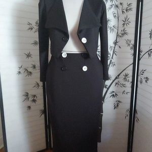 Black High-Waist Button Pencil Skirt - Women